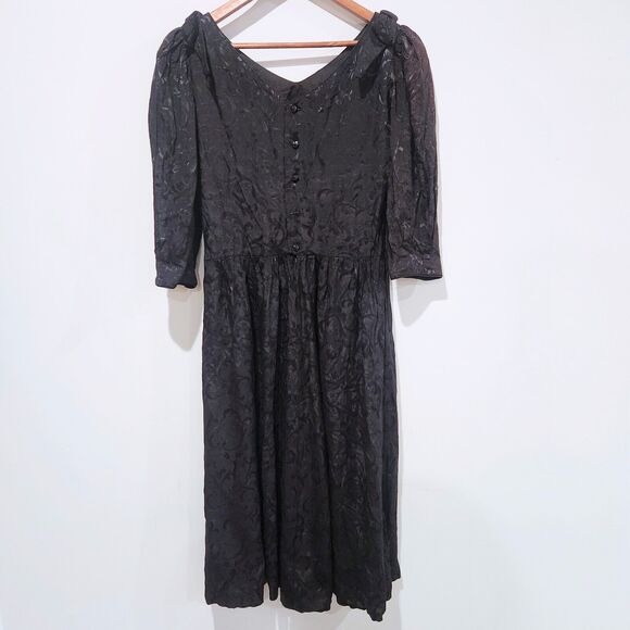 Lanz Salzburg Vintage Black Floral Jacquard Drop Waist Maxi Dress Size 12 80s - Picture 5 of 13